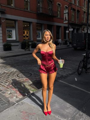 LUCINE CORSET TOP DEEP RED