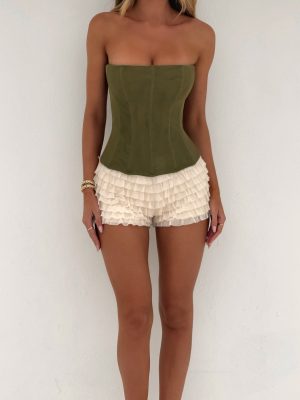 SOLA MESH CORSET TOP KHAKI