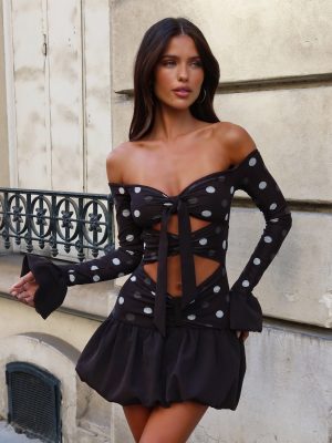 ELYSHA MINI DRESS CHOC POLKA DOT