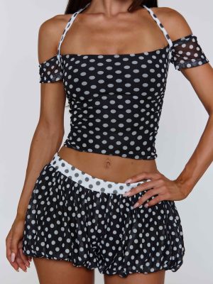 MARLOWE TOP BLACK POLKA DOT