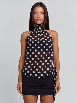 ORIANE MINI DRESS BLACK POLKA DOT